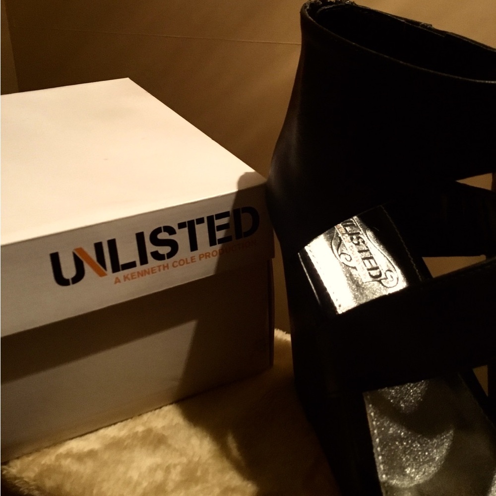Unlisted by Kenneth Cole Black Strappy Wedge Sandals